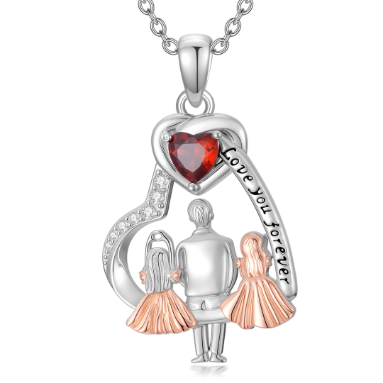 10K Silver & Rose Gold Personalized Birthstone & Father & Daughter & Heart Pendant Necklace